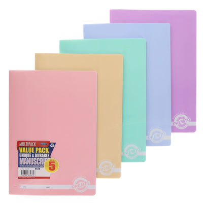 Premto Pastel Multipack | A4 Durable Cover Manuscript Book - 120 Pages - Pack of 5