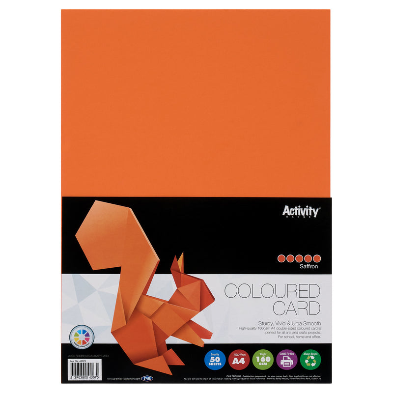 Premier Activity A4 Card - 160 gsm - Saffron Orange - 50 Sheets