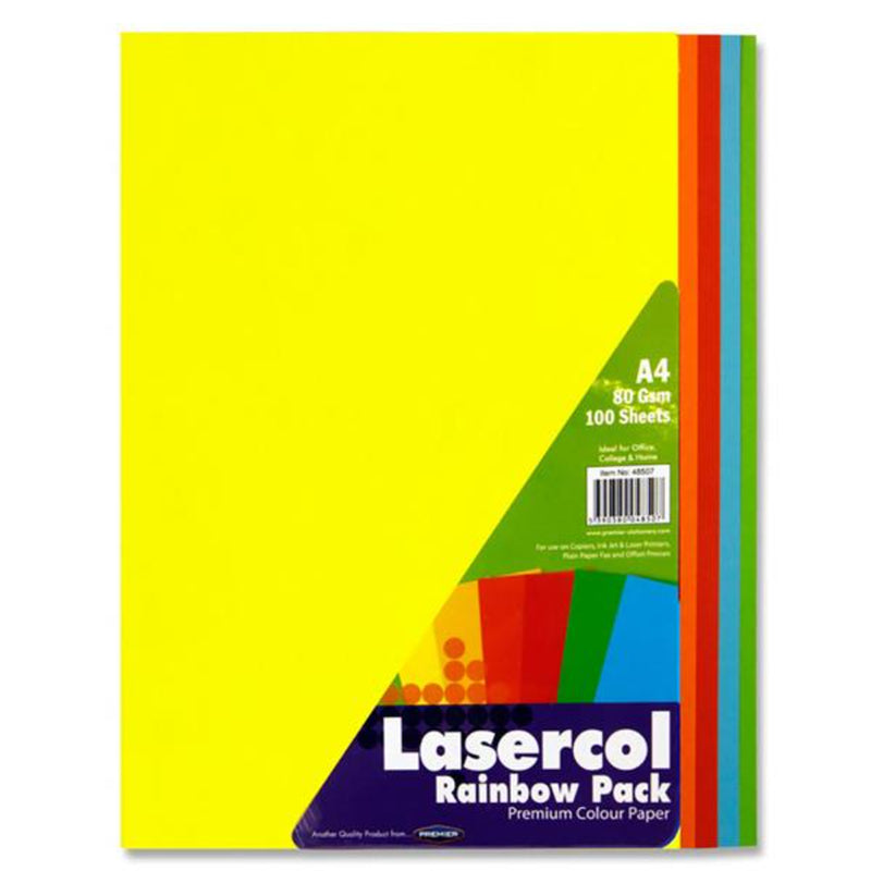 Lasercol A4 Colour Paper - 80gsm - Rainbow - 100 Sheets