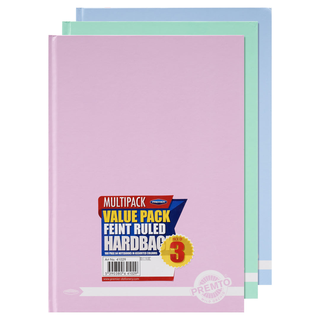 Premto Multipack Pastel A4 160pg Hardcover Notebook Pack of 3 Stationery Superstore UK Write Away Stationery