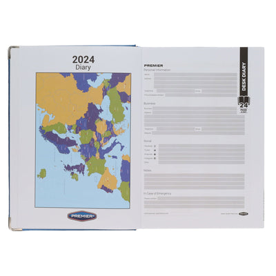 Premier 2024 A4 Desk Diary Bold - Page A Day - Blue