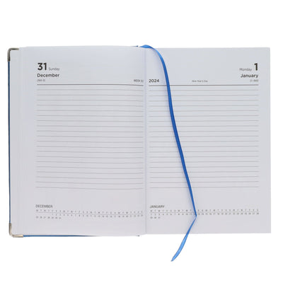 Premier 2024 A4 Desk Diary Bold - Page A Day - Blue