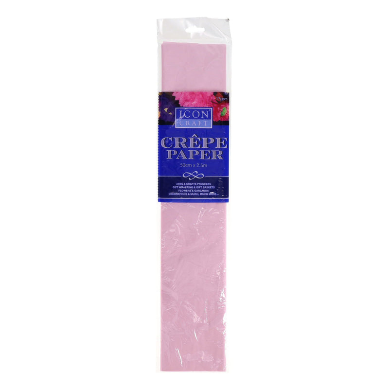 Icon Crepe Paper - 17gsm - 50cm x 250cm - Baby Pink