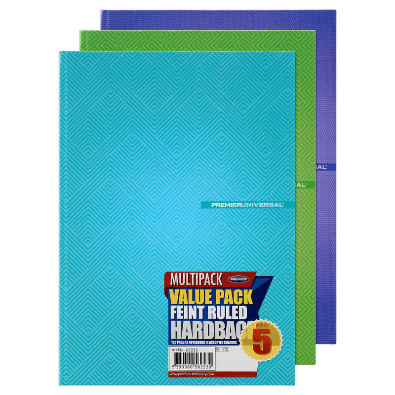 Premier Multipack | A4 Hardcover Notebook - 160 Pages - Pastel - Pack of 5