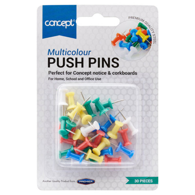 Concept Multicolour Push Pins - Pack of 30