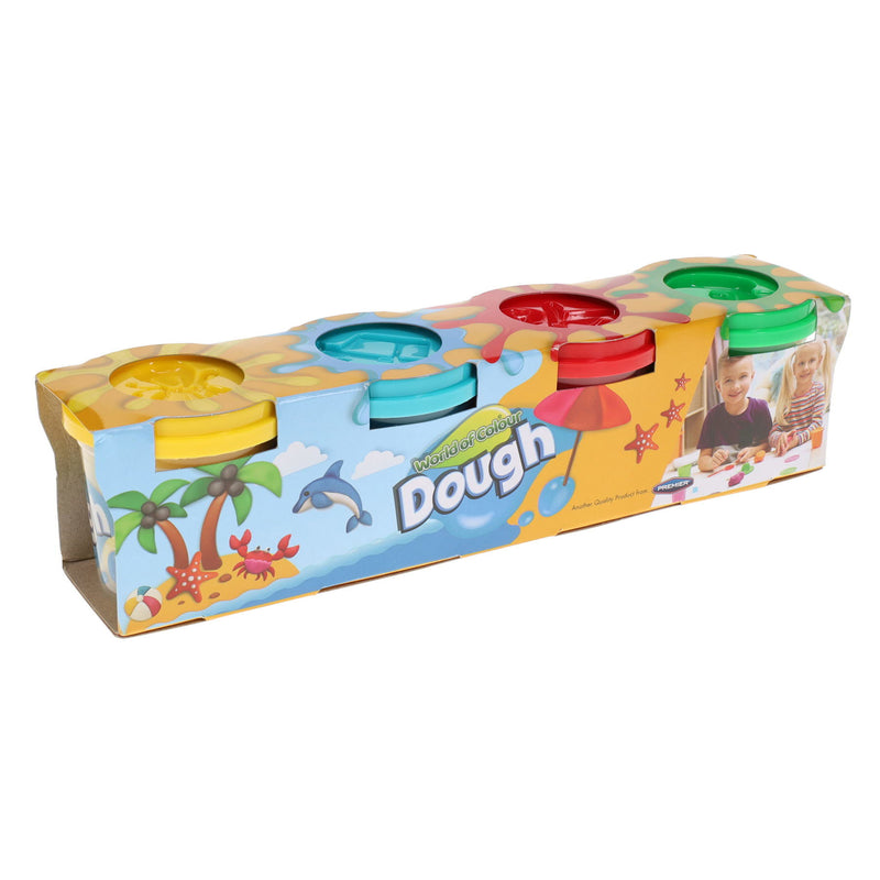 World of Colour Play Dough Pots with 4 Flat Moulds on Caps - Pack of 4