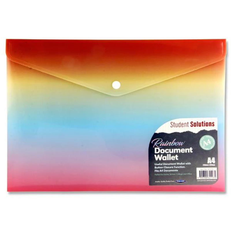 Student Solutions A4 Button Document Wallet - Rainbow