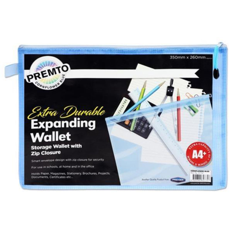 Premto Pastel A4+ Extra Durable Mesh Wallet with Zip - Cornflower Blue