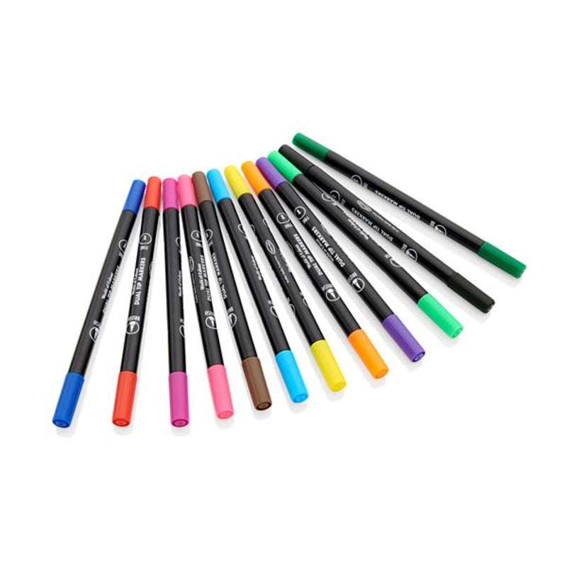 World of Colour Dual Tip Brush & Fineliner Pens - Pack of 12