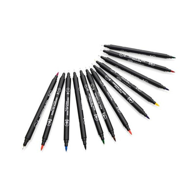 World of Colour Dual Tip Brush & Fineliner Pens - Pack of 12