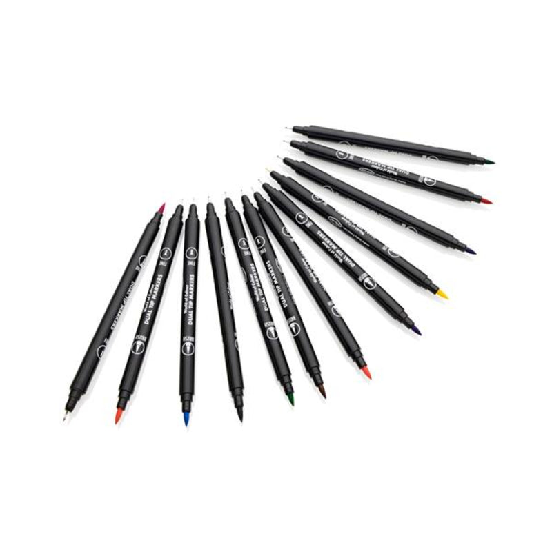 World of Colour Dual Tip Brush & Fineliner Pens - Pack of 12