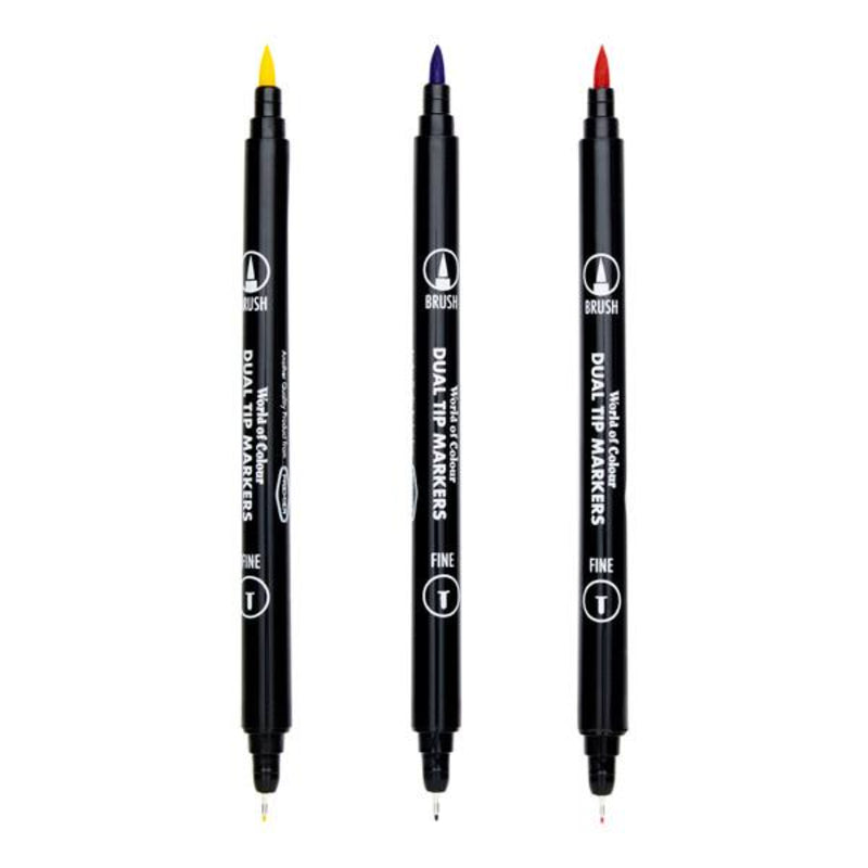 World of Colour Dual Tip Brush & Fineliner Pens - Pack of 12