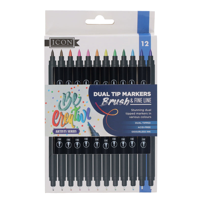 World of Colour Dual Tip Brush & Fineliner Pens - Pack of 12