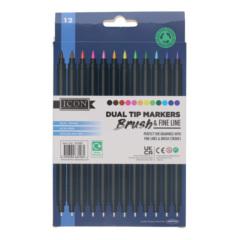 World of Colour Dual Tip Brush & Fineliner Pens - Pack of 12