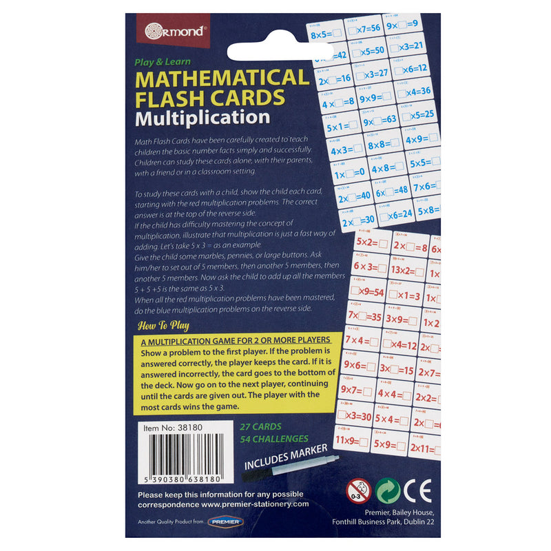 Ormond Mathematical Flash Cards - Multiplication - Pack of 27