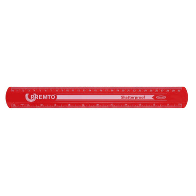 Premto Shatterproof Ruler - 30cm - Ketchup Red