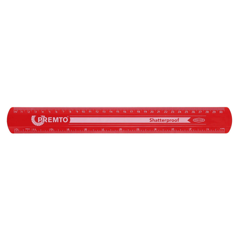 Premto Shatterproof Ruler - 30cm - Ketchup Red