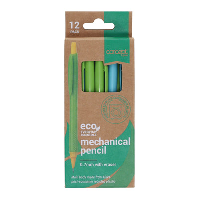 Concept Green Mechanical Pencils With Eraser - 0.7mm - Pack of 12