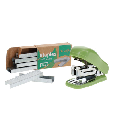 Concept Green Mini Stapler Set - 26/6 with 1000 Staples