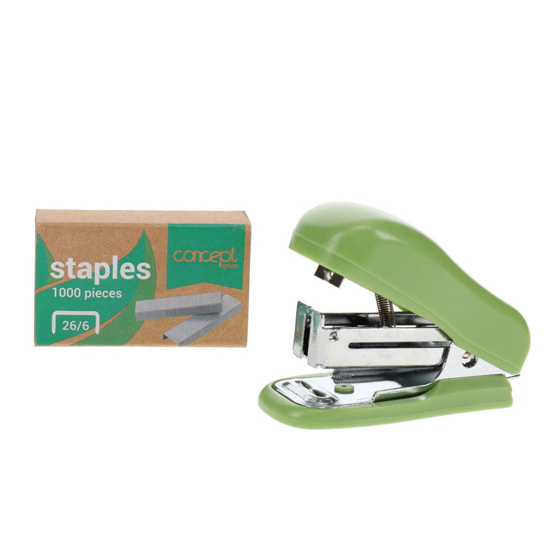 Concept Green Mini Stapler Set - 26/6 with 1000 Staples