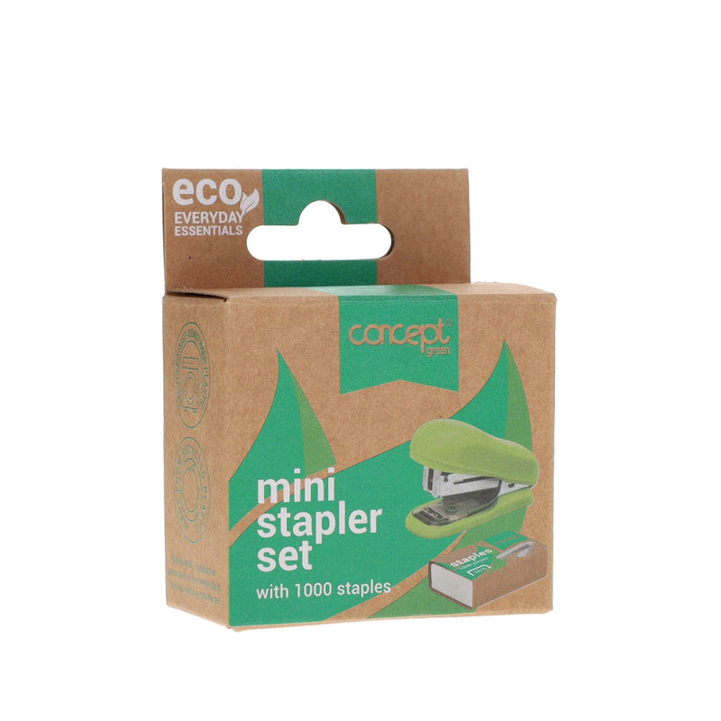 Concept Green Mini Stapler Set - 26/6 with 1000 Staples