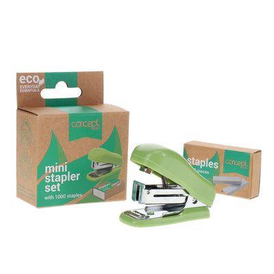 Concept Green Mini Stapler Set - 26/6 with 1000 Staples