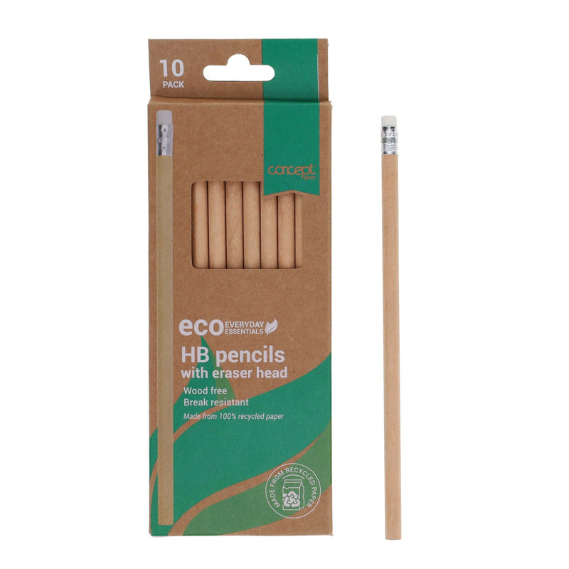 Concept Green HB Pencils with Eraser - Pack of 10