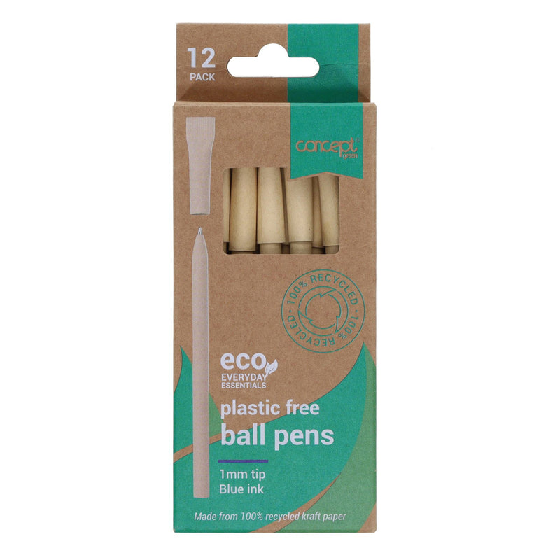 Concept Green Ball Pens - 1mm - Blue Ink - Pack of 12