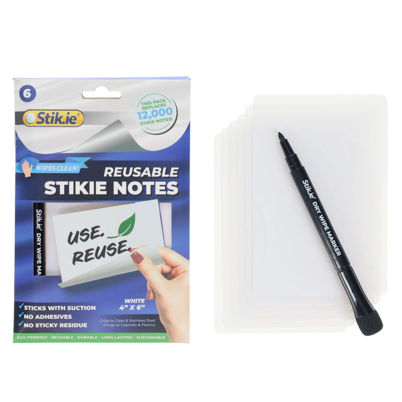 Stik.ie Reusable Stikie Notes - White - 4x6 - Pack of 6