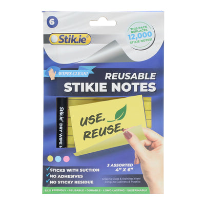 Stik.ie Reusable Stikie Notes - Assorted - 4x6 - Pack of 6