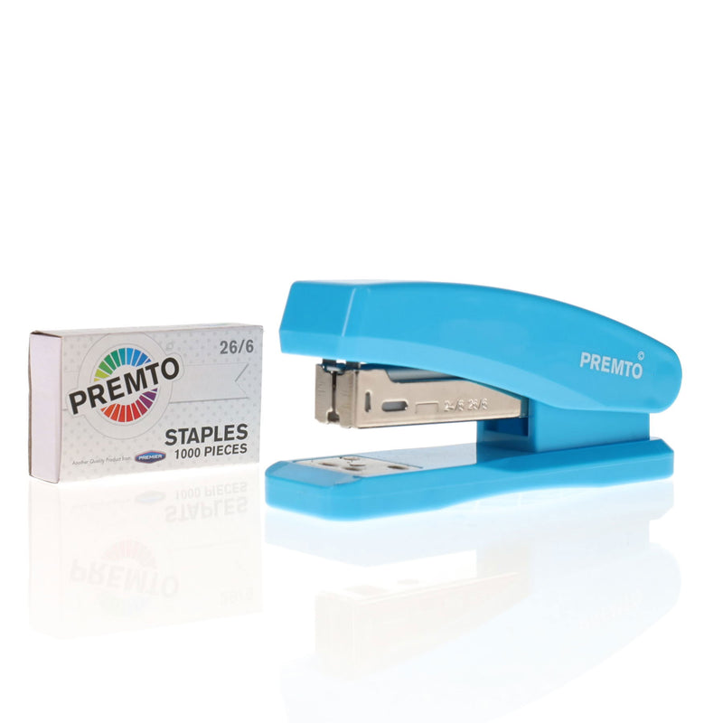 Premto Desk Top Stapler with 1000 Staples - 26/6 - Printer Blue