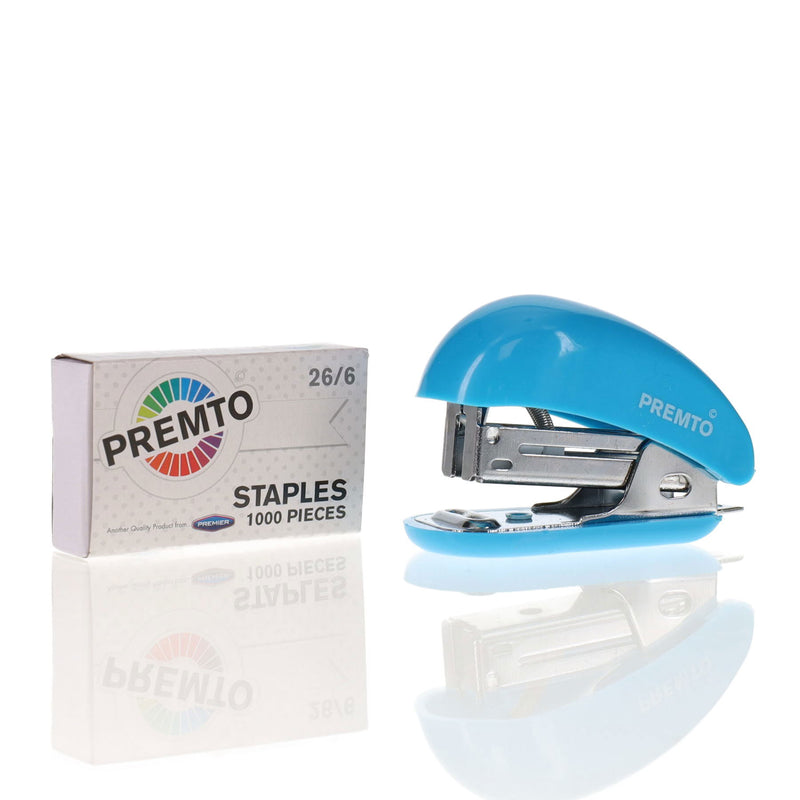 Premto Mini Stapler with 1000 Staples - 26/6 - Printer Blue