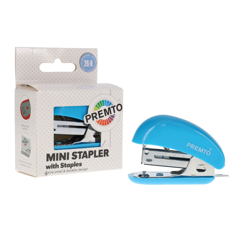 Premto Mini Stapler with 1000 Staples - 26/6 - Printer Blue