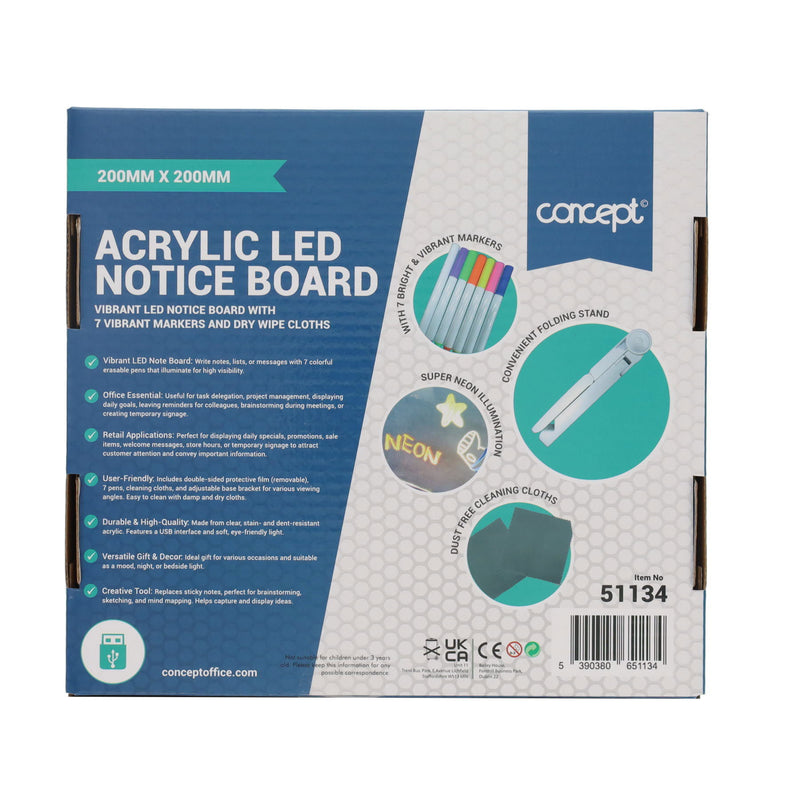 Concept Acrylic LED Notice Board - 200 x 200mm