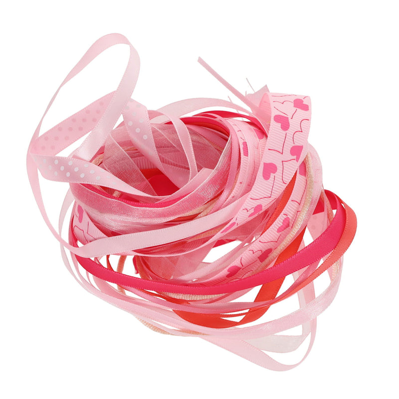 Crafty Bitz Silky Ribbons - 10m - White & Pink