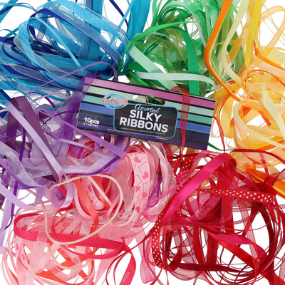 Crafty Bitz Silky Ribbons - 10m - White & Pink