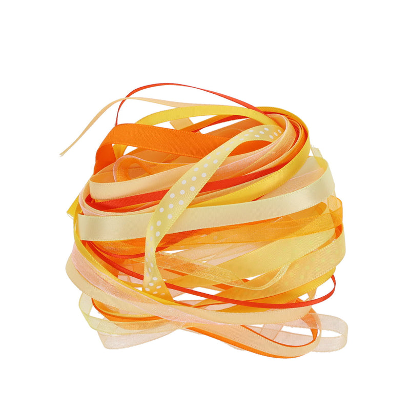 Crafty Bitz Silky Ribbons - 10m - Yellow & Orange