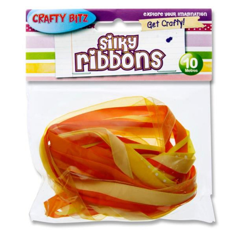 Crafty Bitz Silky Ribbons - 10m - Yellow & Orange