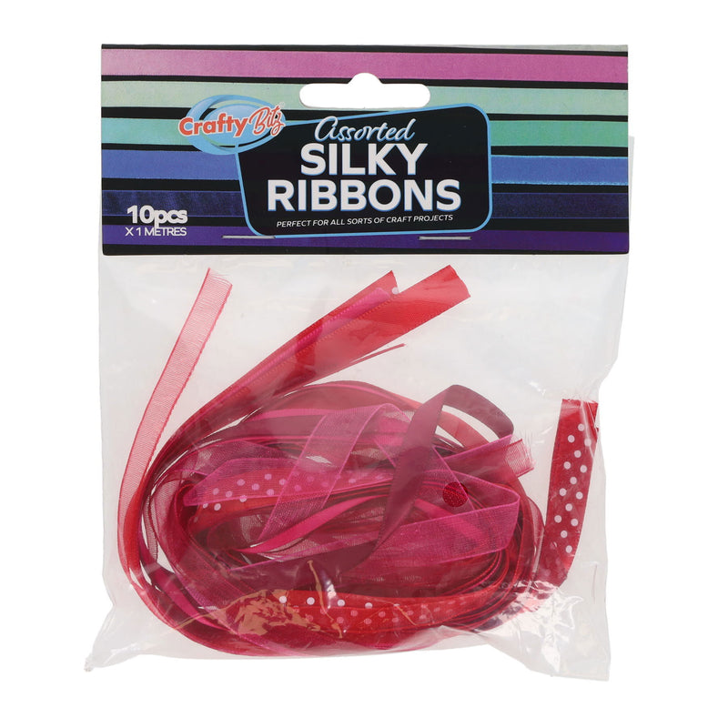 Crafty Bitz Silky Ribbons - 10m - Red