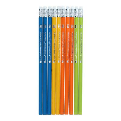 Ormond Wallet of 10 HB Eraser Tipped Pencils - Neon