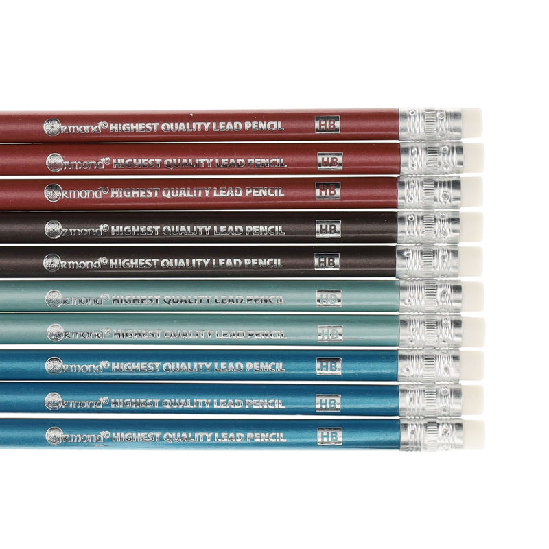 Ormond Wallet of 10 HB Eraser Tipped Pencils - Metallic