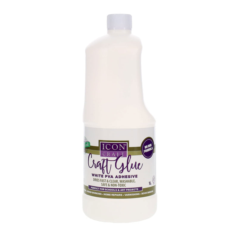 Icon PVA Craft Glue - Fast Drying, Clear & Washable - 1 Litre Bottle