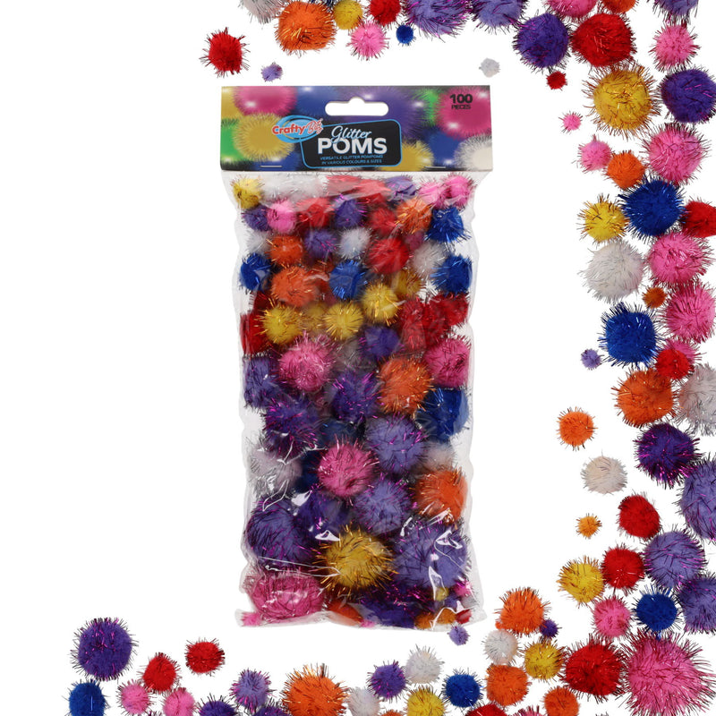 Crafty Bitz Pom Poms - Glitter - Pack of 100