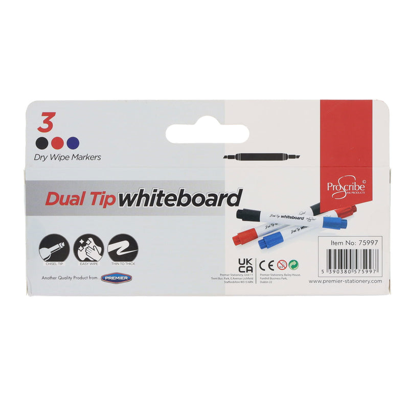 Pro:Scribe Twin Tip Whiteboard Marker - Pack of 3