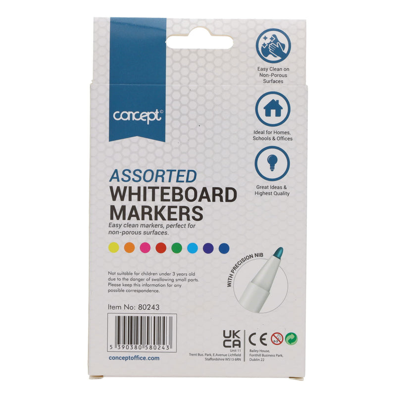 Concept Dry Wipe Whiteboard Markers with Bullet Tip - Pack of 8