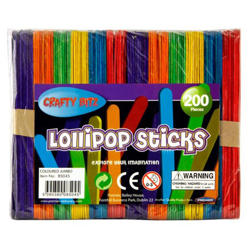 Crafty Bitz Jumbo Lollipop Sticks - Coloured - Pack of 200