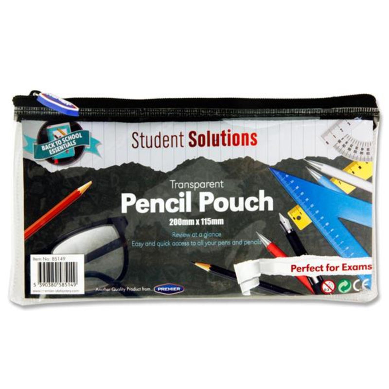 Student Solutions Transparent Pencil Case - 200mm x 115mm - Black
