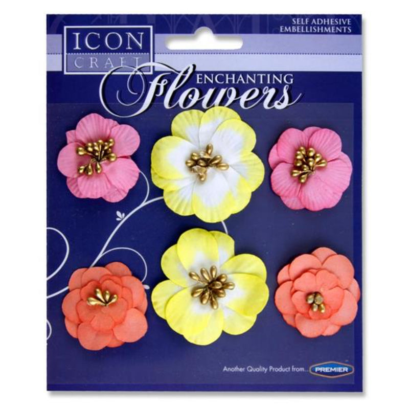 Icon Self Adhesive Enchanting Flowers - Yellow, Pink & Red