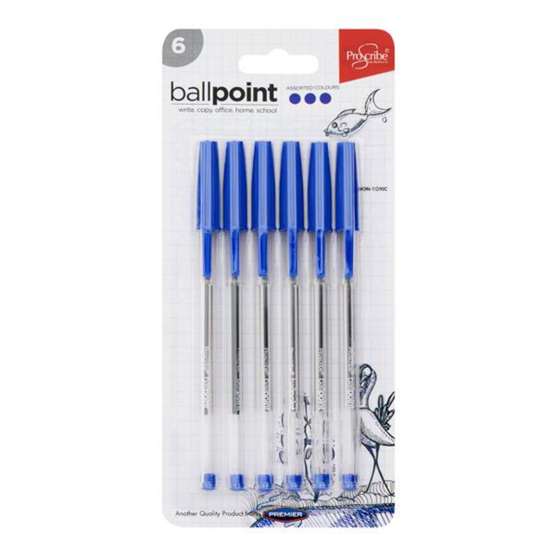 Pro:Scribe Ballpoint Pens - Blue Ink - Pack of 6