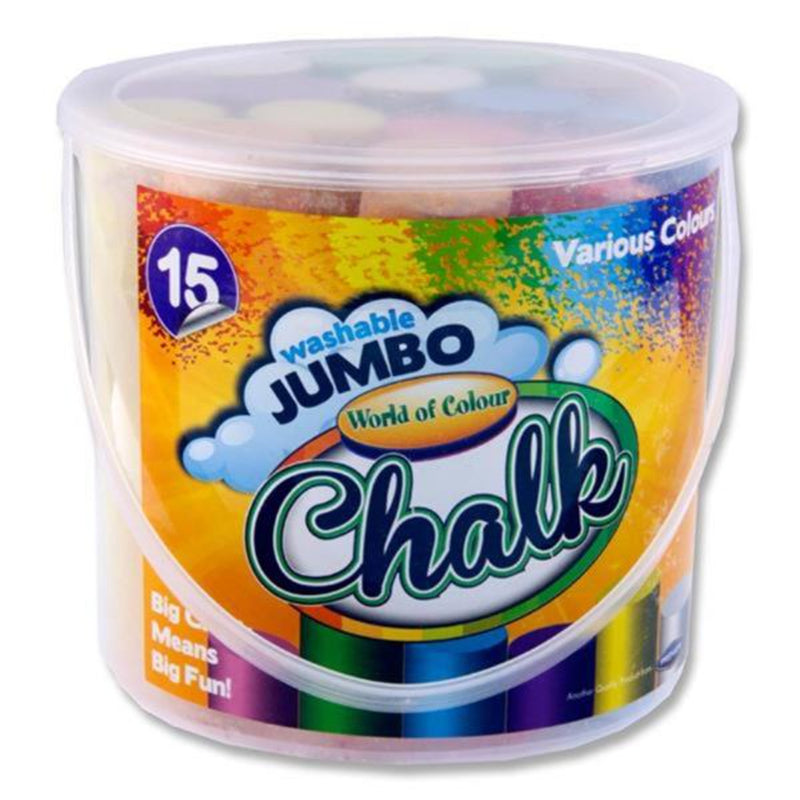 World of Colour Washable Jumbo Sidewalk Chalk - Coloured - Bucket of 15